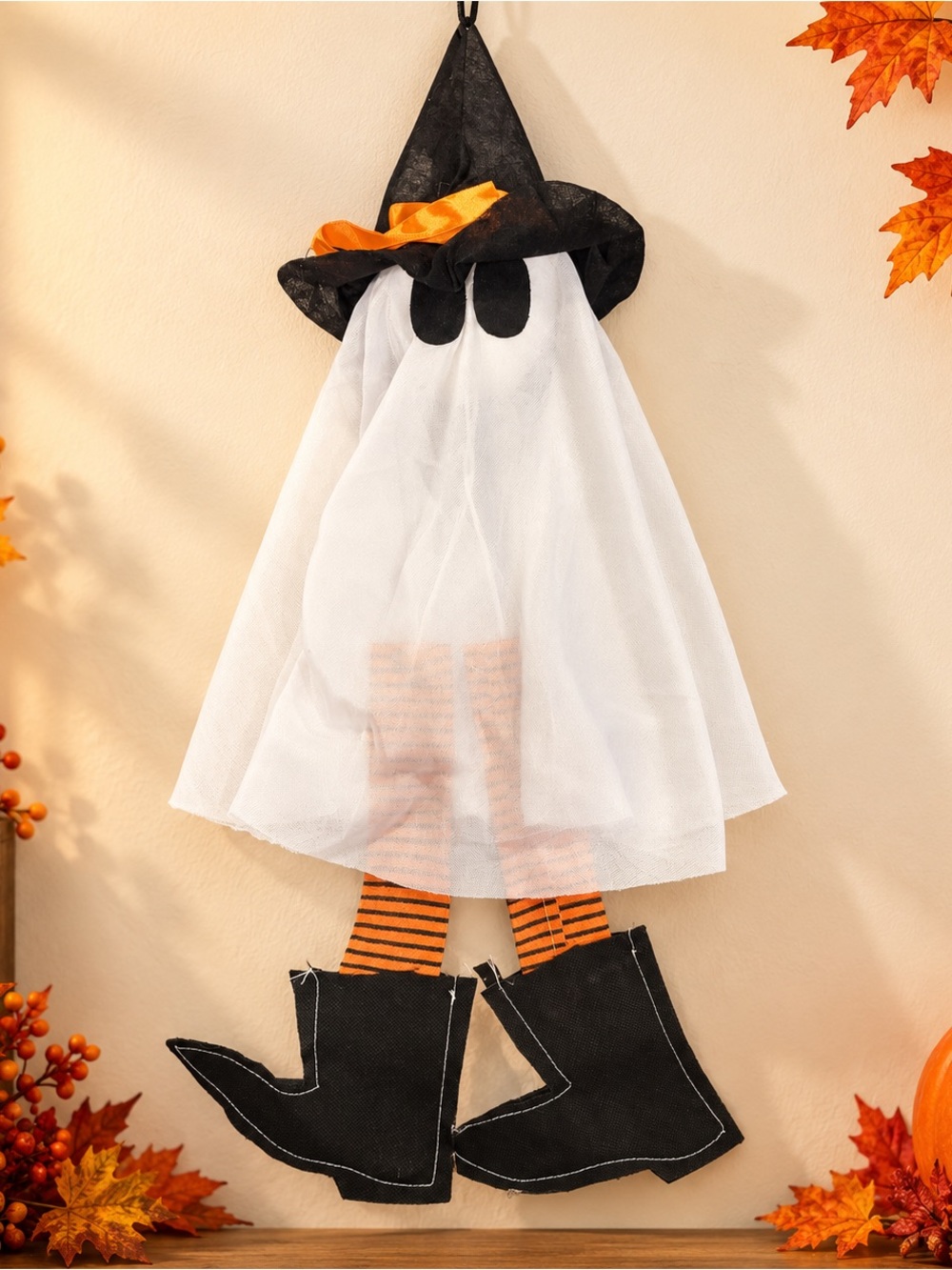 Halloween Witch Ghost Wall Hanging Decoration in Black, White & Orange